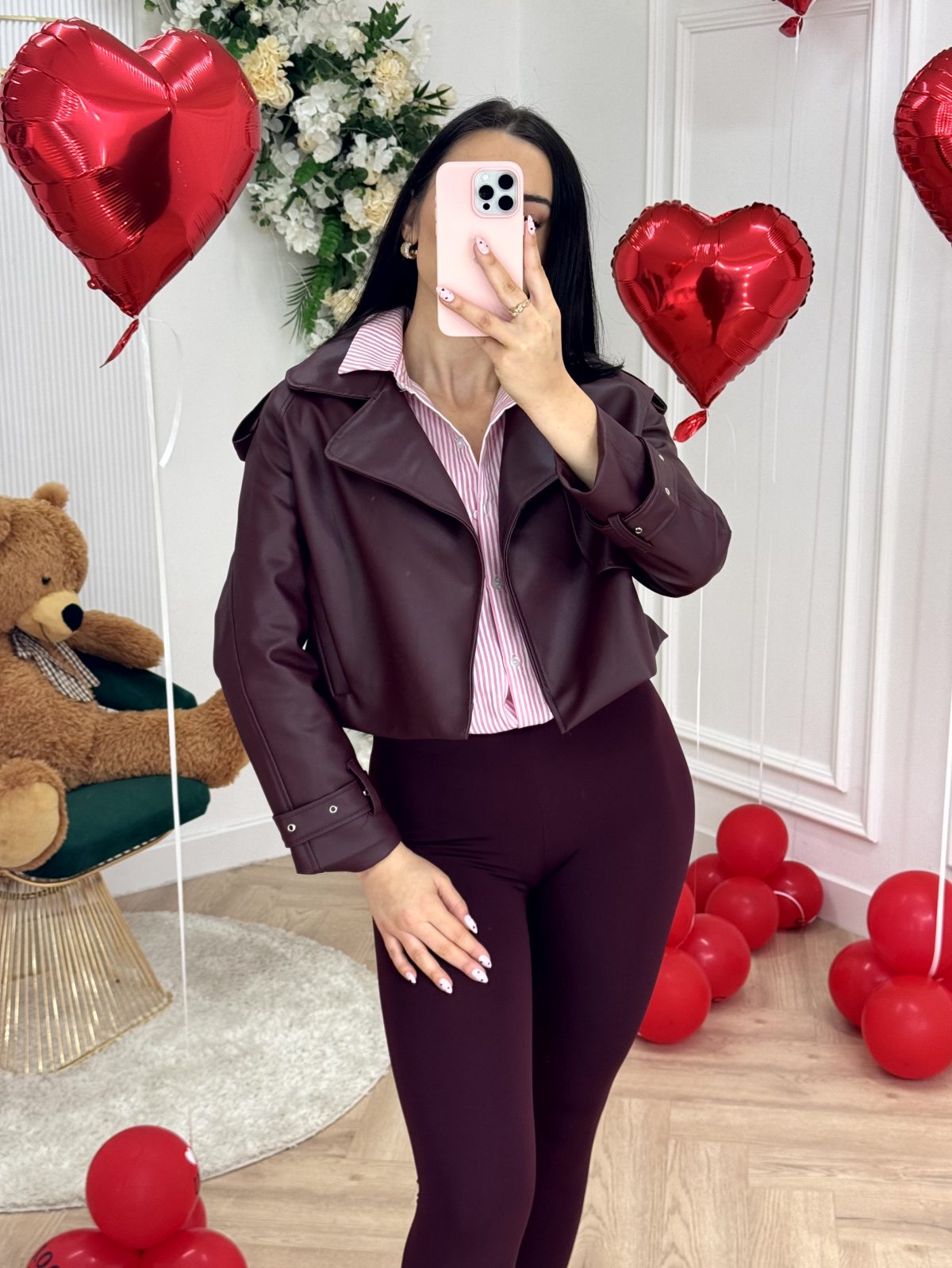 Jakna od imitacije kože BURGUNDY