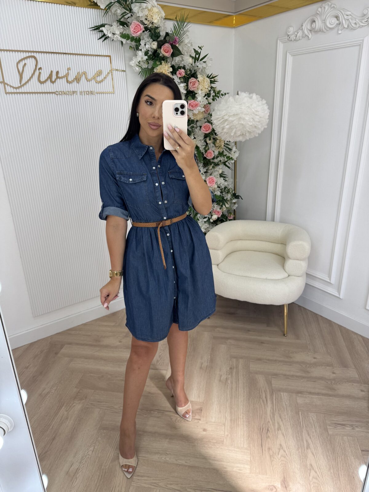 Džins haljina sa pojasom