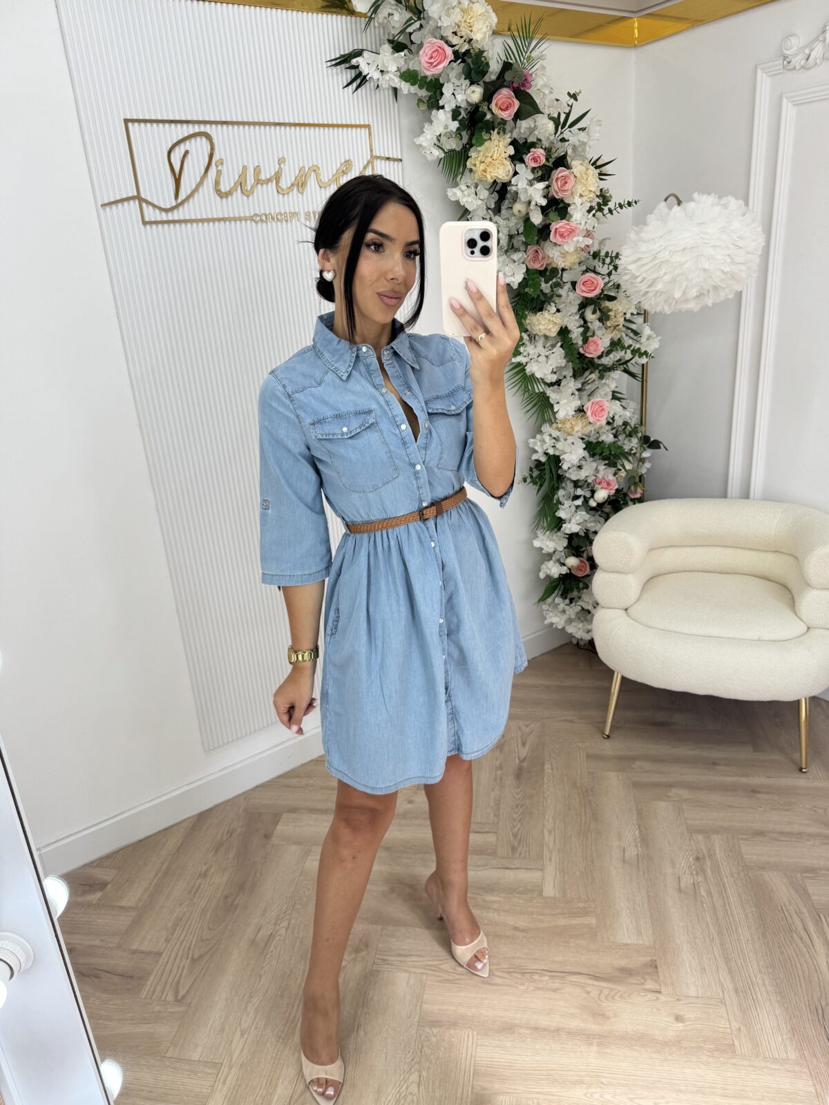 Džins haljina sa pojasom