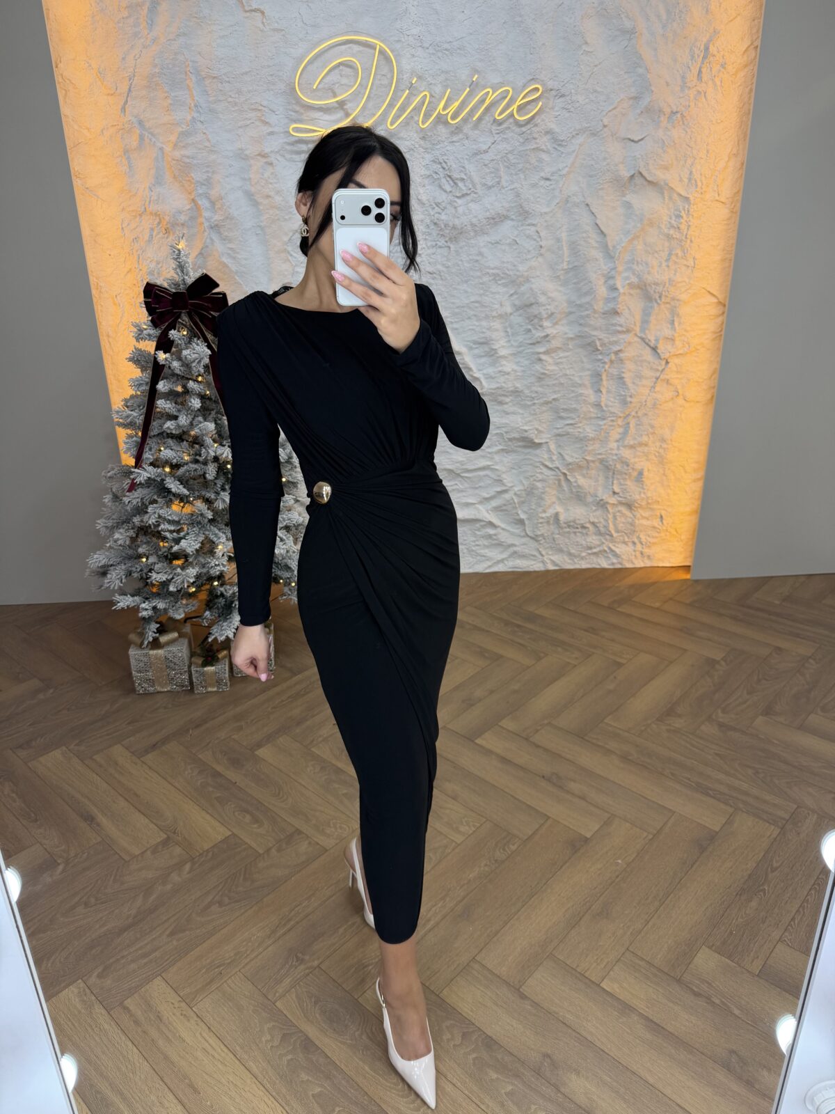 Duplirana midi haljina sa zlatnom tokom