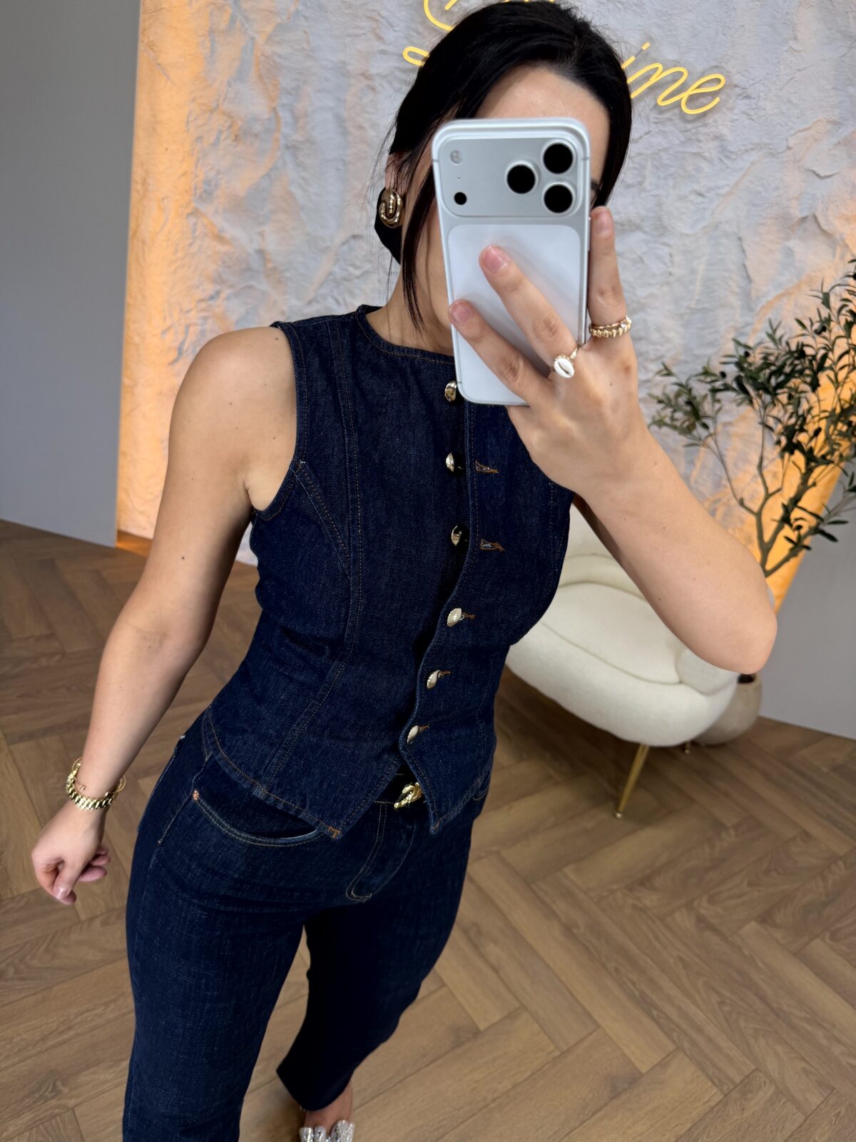 Denim elastični strukirani prsluk